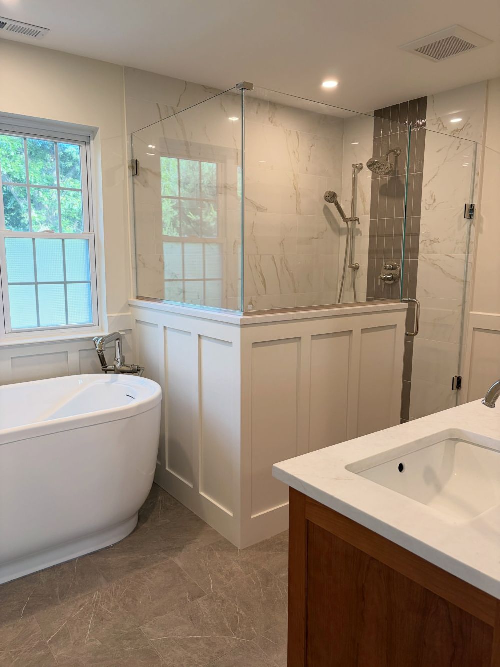 Larger Shower Took Over Part of the Old Tub Space