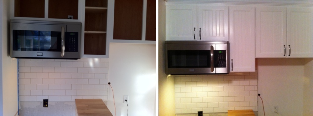 A microwave cabinet was built into the cooking wall