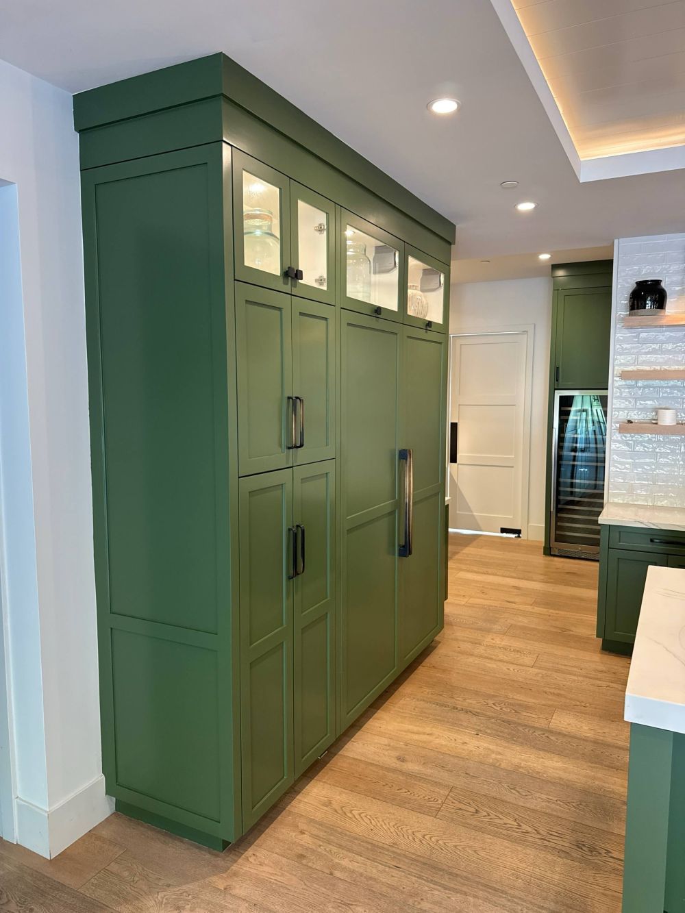 They Painted Their White and Navy Kitchen Cabinets Sage Green Same Layout, but Now the Whole Kitchen Looks Custom-Built