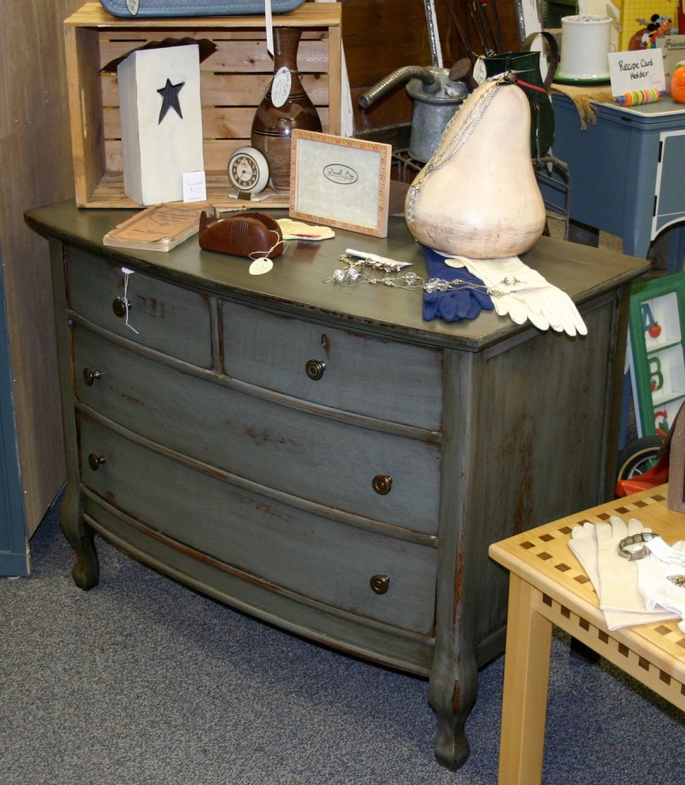 She Painted This Worn Dresser Blue-Gray but the Walnut Stain Turned It a Color She Didn’t Expect
