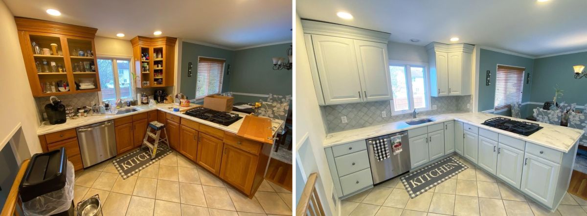 Before and After Orange Oak to Sea Salt