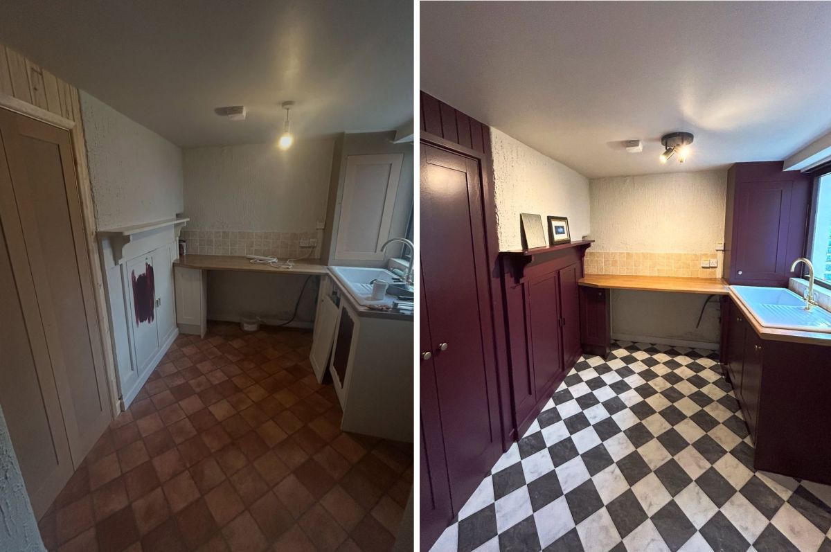 Before and after show how the floor and paint changed the room