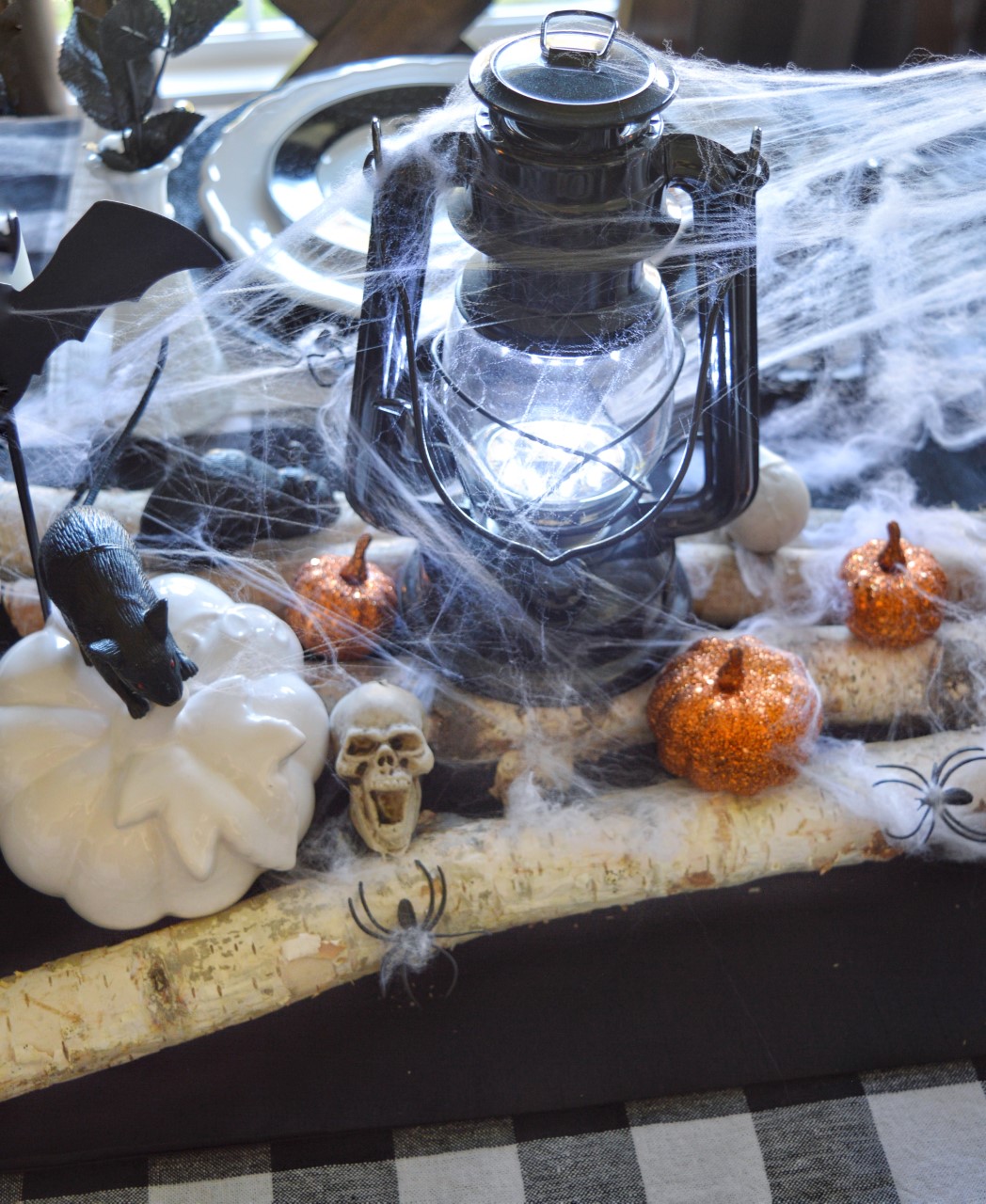 Birch Logs and Black Lanterns Surround the Pumpkin