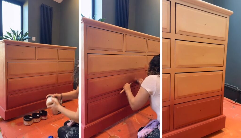 Blended color crossed the drawer divisions