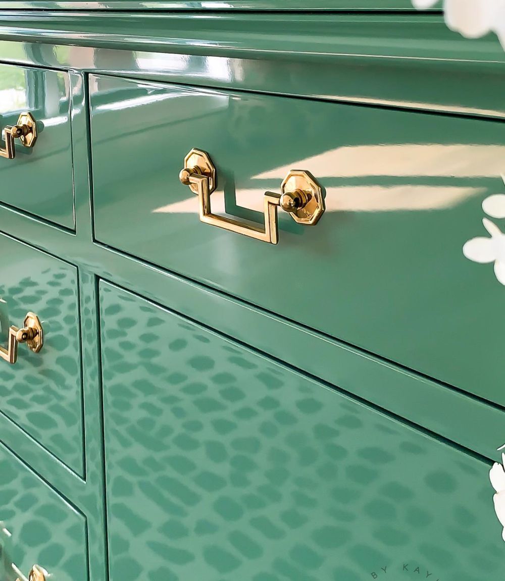 She Painted an Old China Cabinet Green and Made the Wood Shine Like Glass