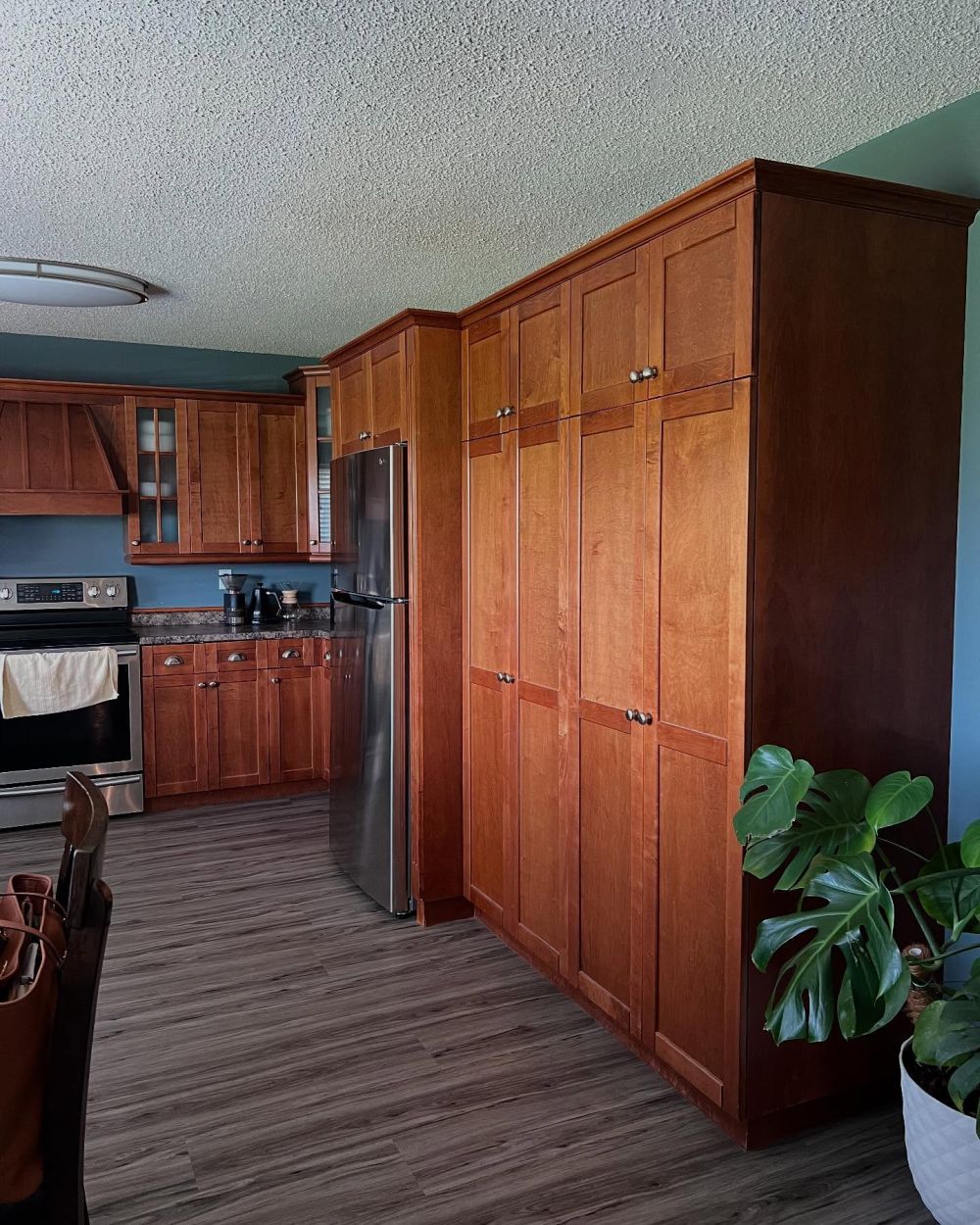 Brown Cabinets Covered Three Walls
