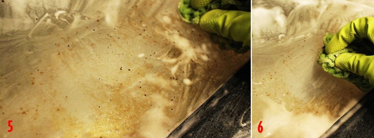 Brown deposits and streaks become visible a