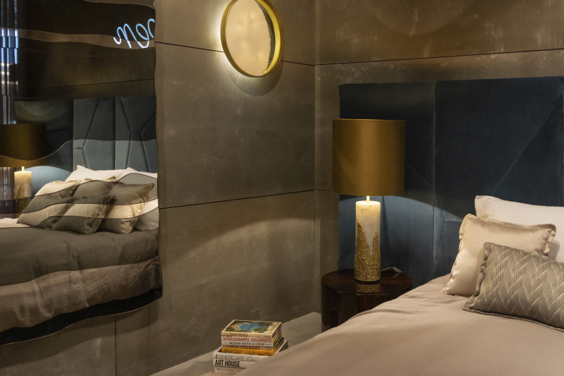 Dark Bedroom Upholstery Uses Light Instead of Pattern