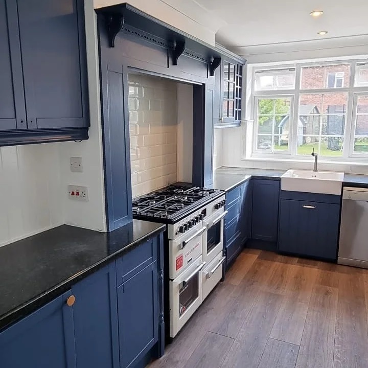 Deep blue reaches into the adjoining dining area