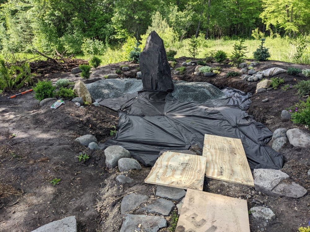 Fabric covered the center before the gravel went down