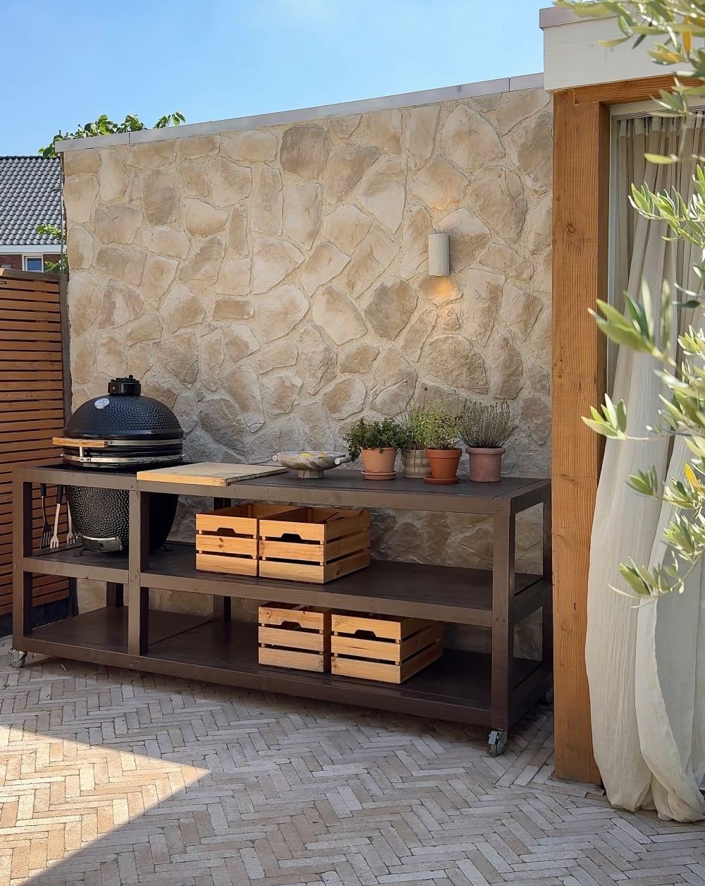Finished Wall Became the Backdrop for the Outdoor Kitchen