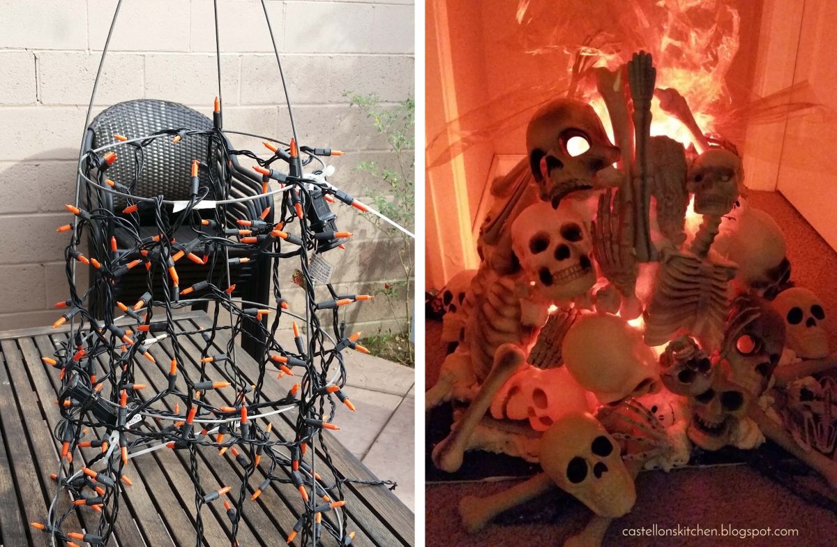 Instead of Lighting a Halloween Bonfire, She Made One From a Tomato Cage and Yellow Plastic