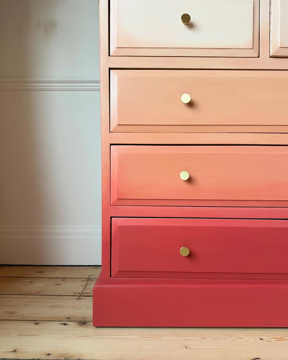 She Almost Painted This Old Pine Dresser One Color but Tried a Sunset Ombré Instead