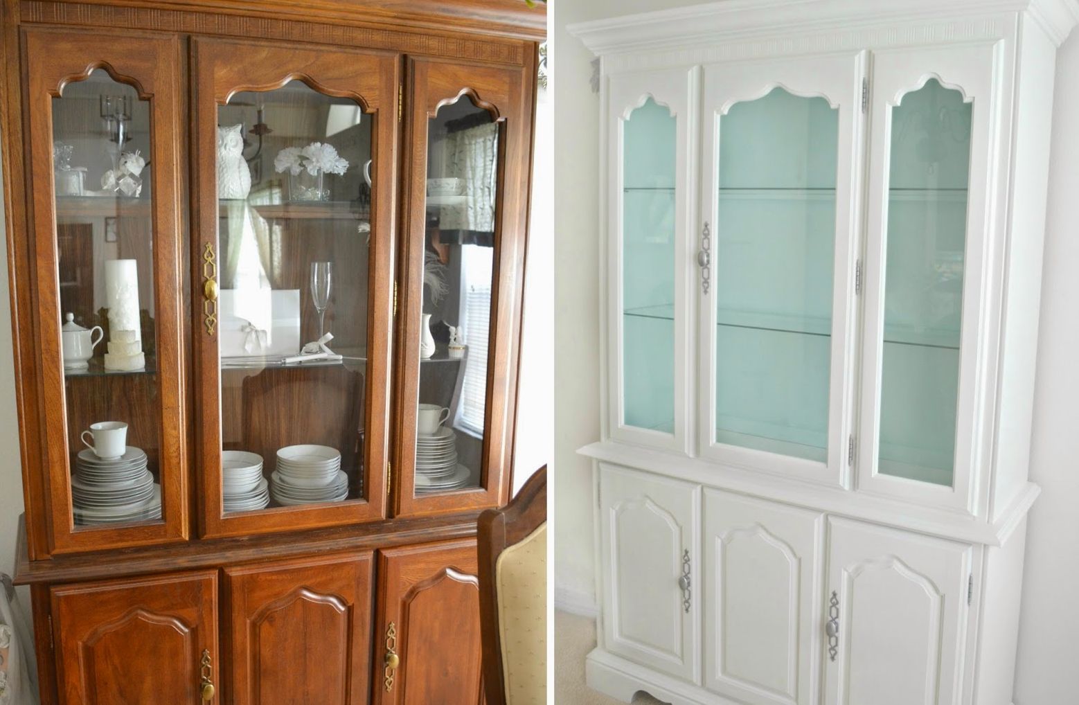 She Painted Her Mother’s Dark Hutch White but Chose Blue for the Inside