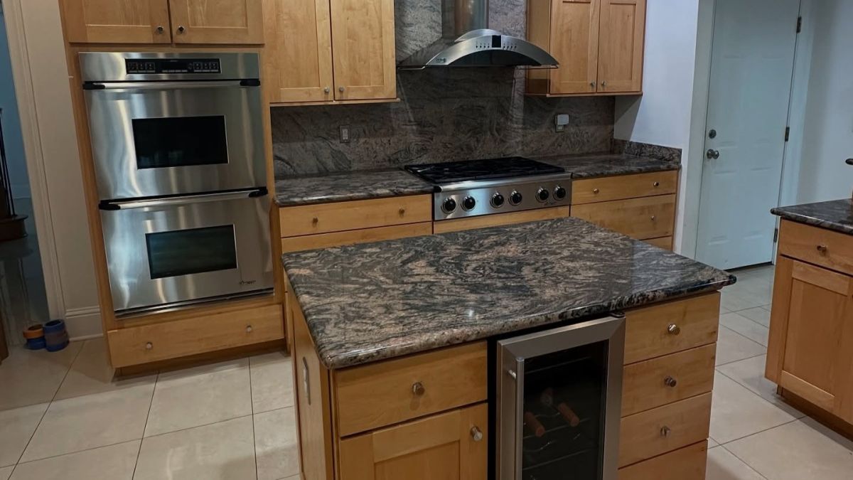 Instead of Replacing Their Honey Oak Cabinets, They Sprayed Them Sherwin-Williams Dovetail