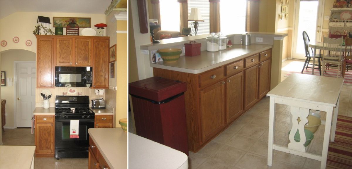 Oak Cabinets Covered Both Sides of the Kitchen