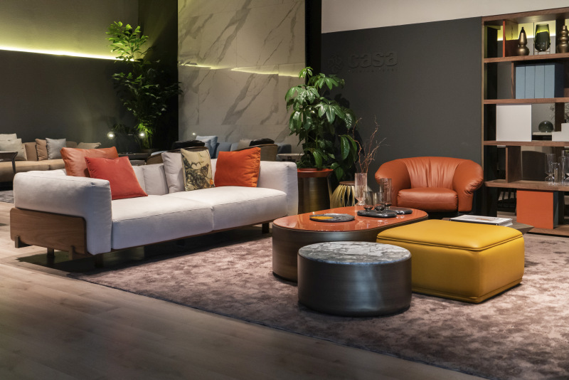 Orange Seating Picks Up the Sofa's Accent Colors