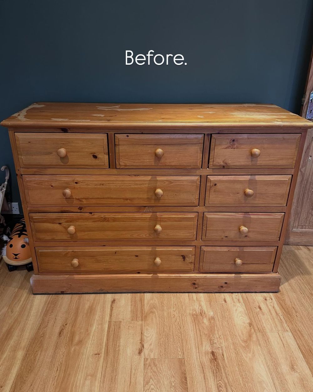 Orange pine gave every drawer the same finish
