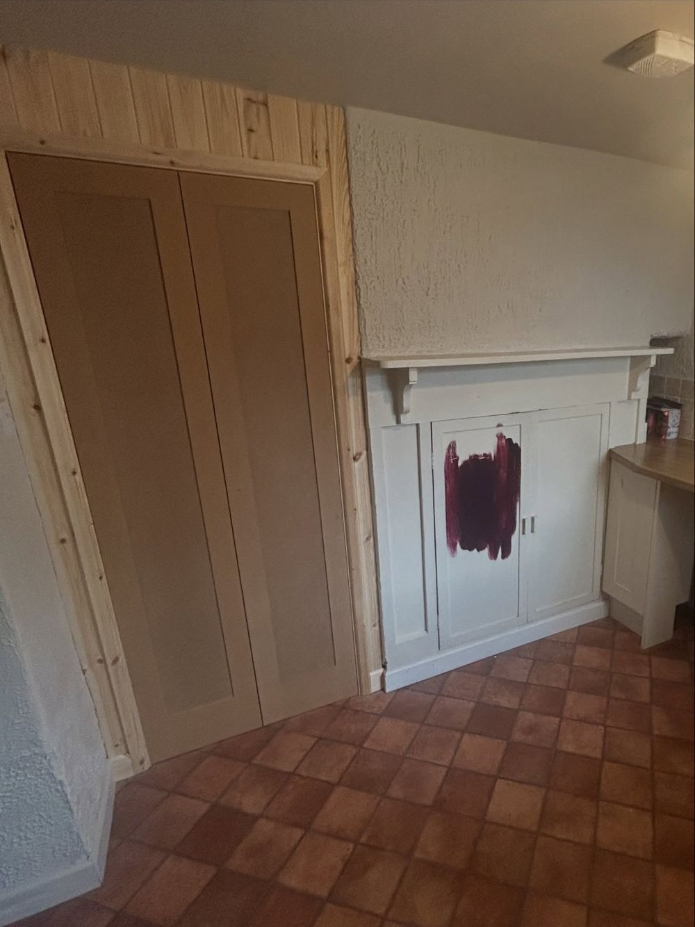 Original woodwork needed more preparation than the modern cabinets