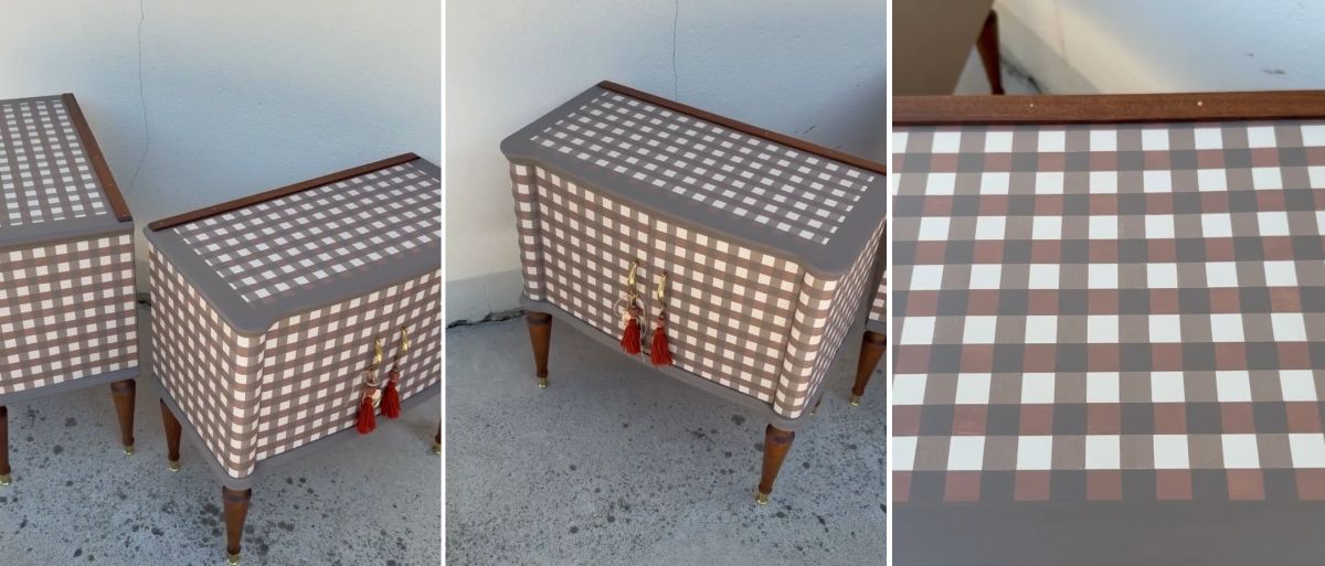 She Painted Two 1950s Nightstands to Look Like Gingham Using Four Rounds of Tape