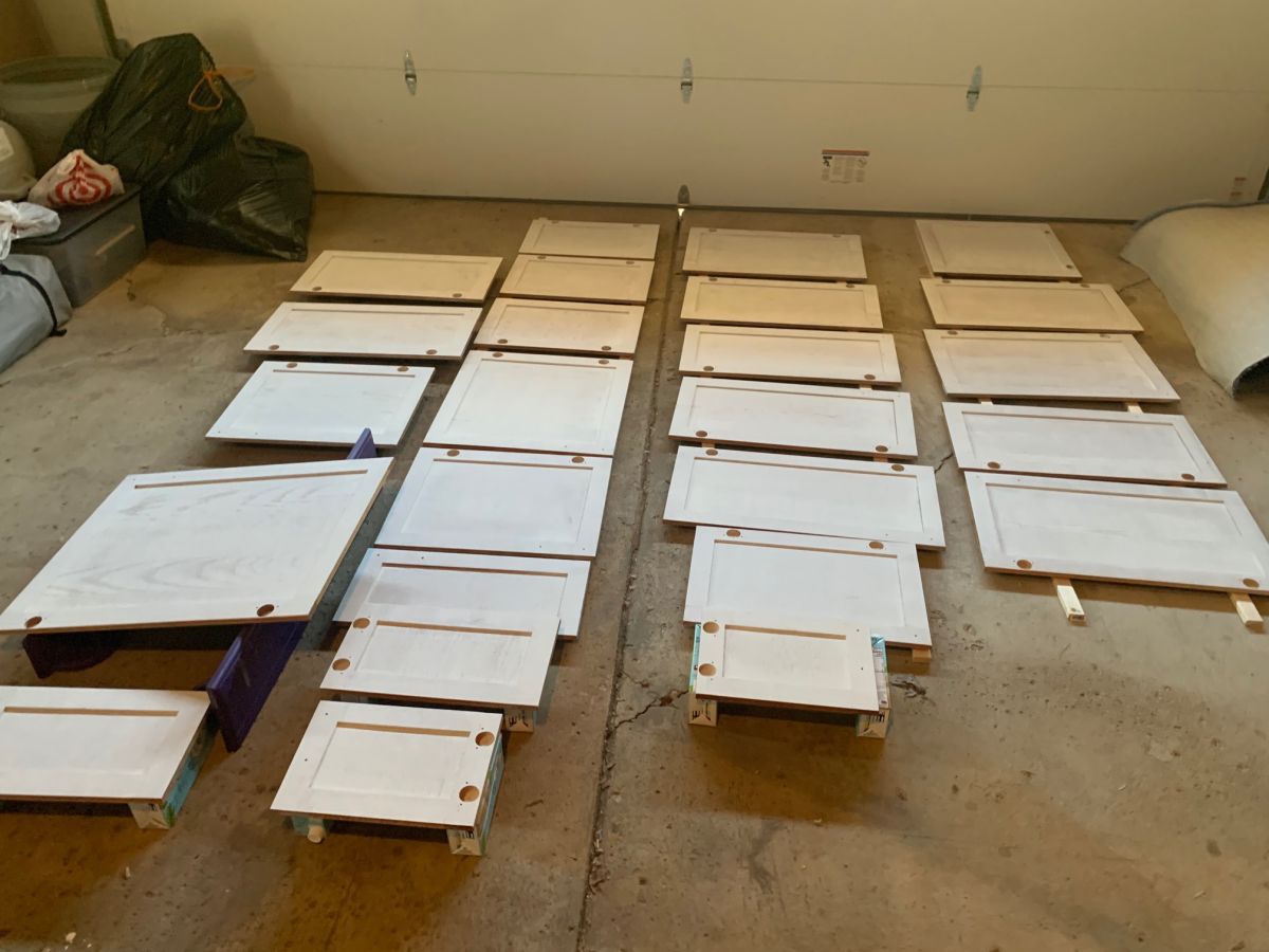 Primer Covered the Cabinet Doors in the Garage