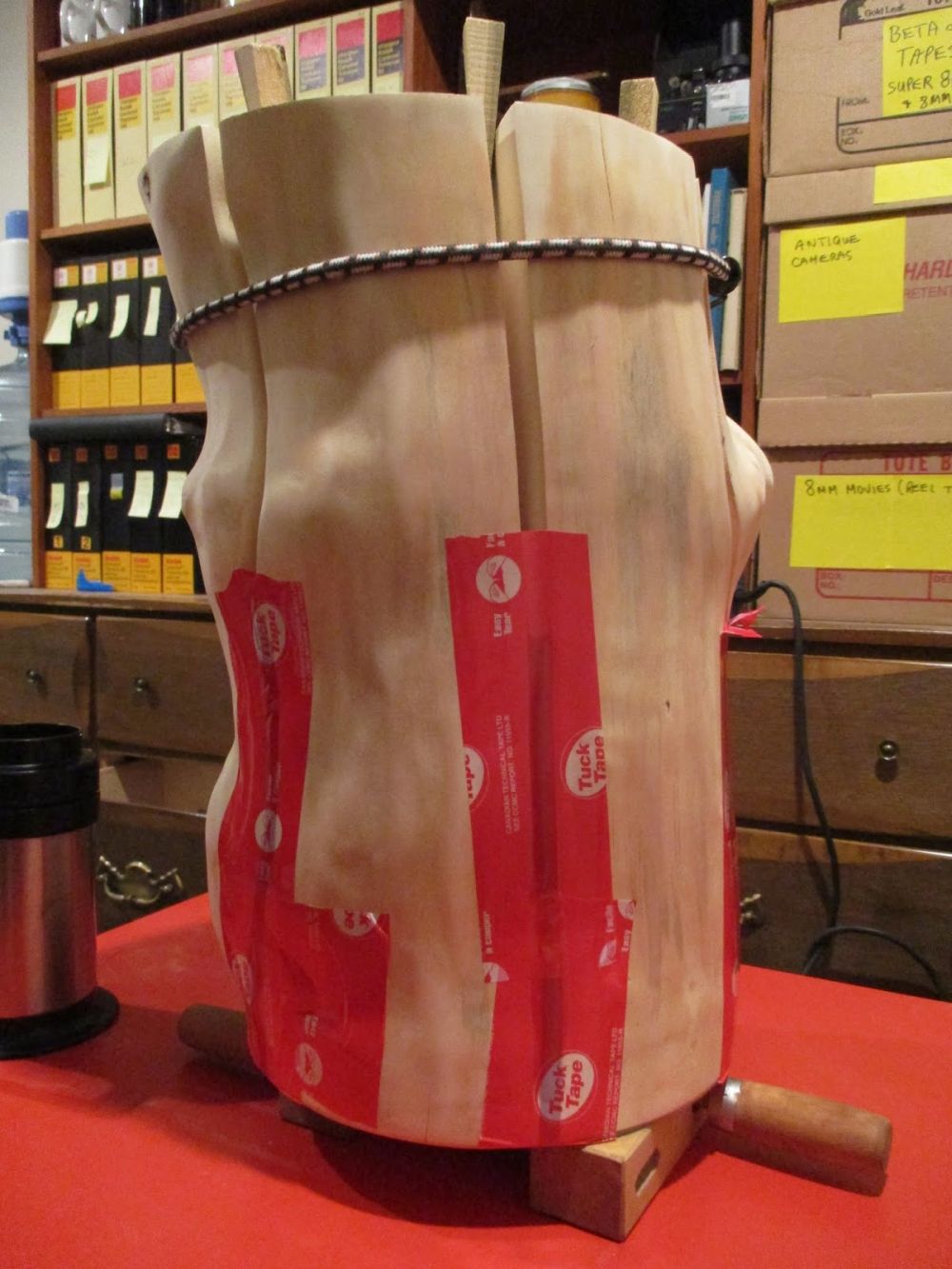 Red Tuck Tape covered the openings to keep liquid epoxy from escapin