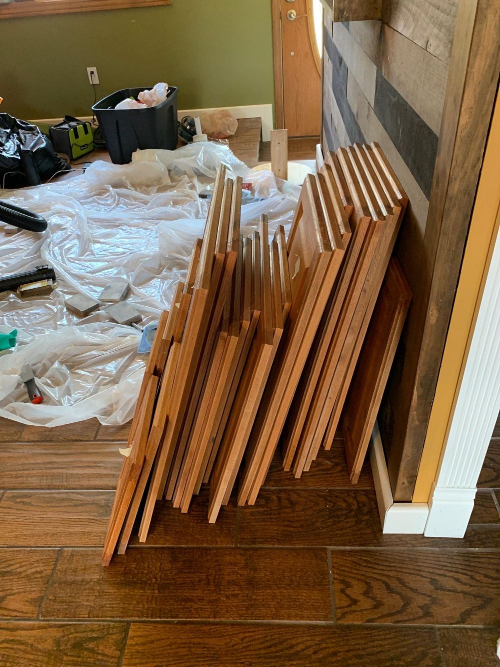 Removed Oak Doors Were Prepared for Spraying