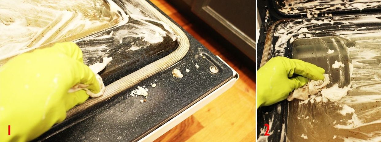 Removing the paste exposes the oven glass beneath,