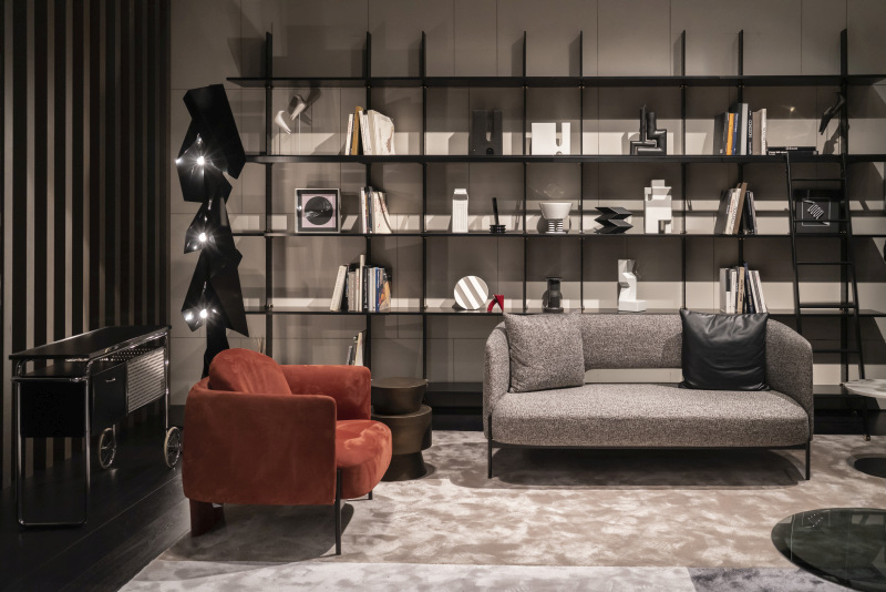 Rust Upholstery Interrupts the Gray Seating Palette