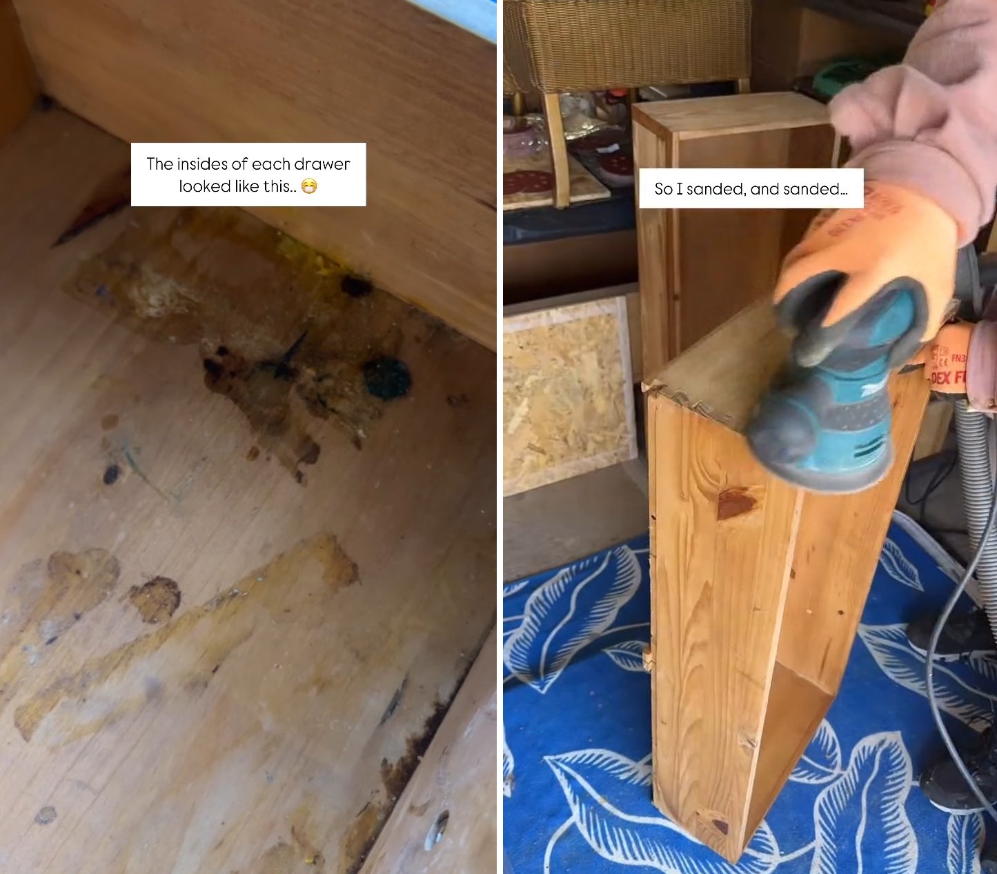 Sanding exposed the wood beneath the worn coating