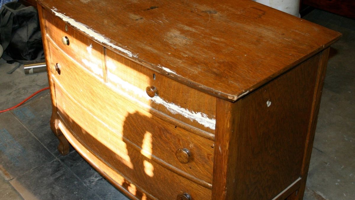 She Painted This Worn Dresser Blue-Gray but the Walnut Stain Turned It a Color She Didn’t Expect