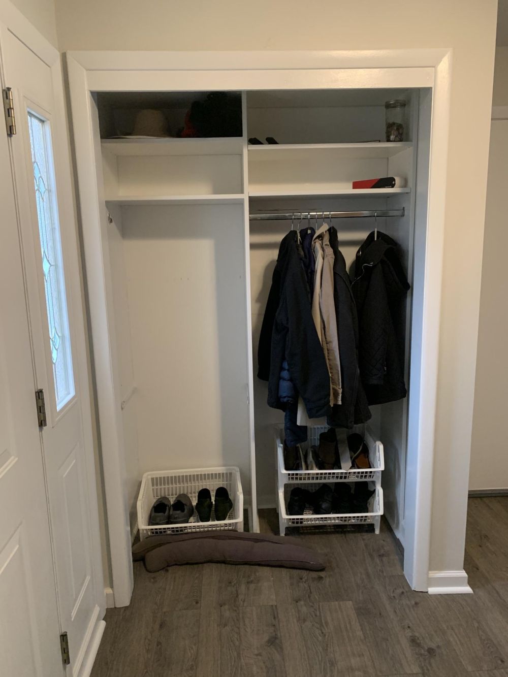 Shelves and a hanging rail divided the original closet