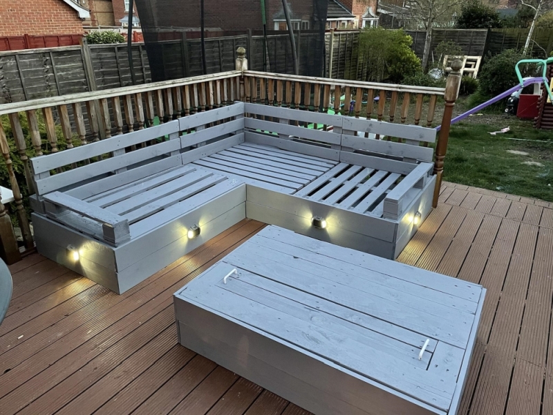 Solar lights illuminated the sofa base