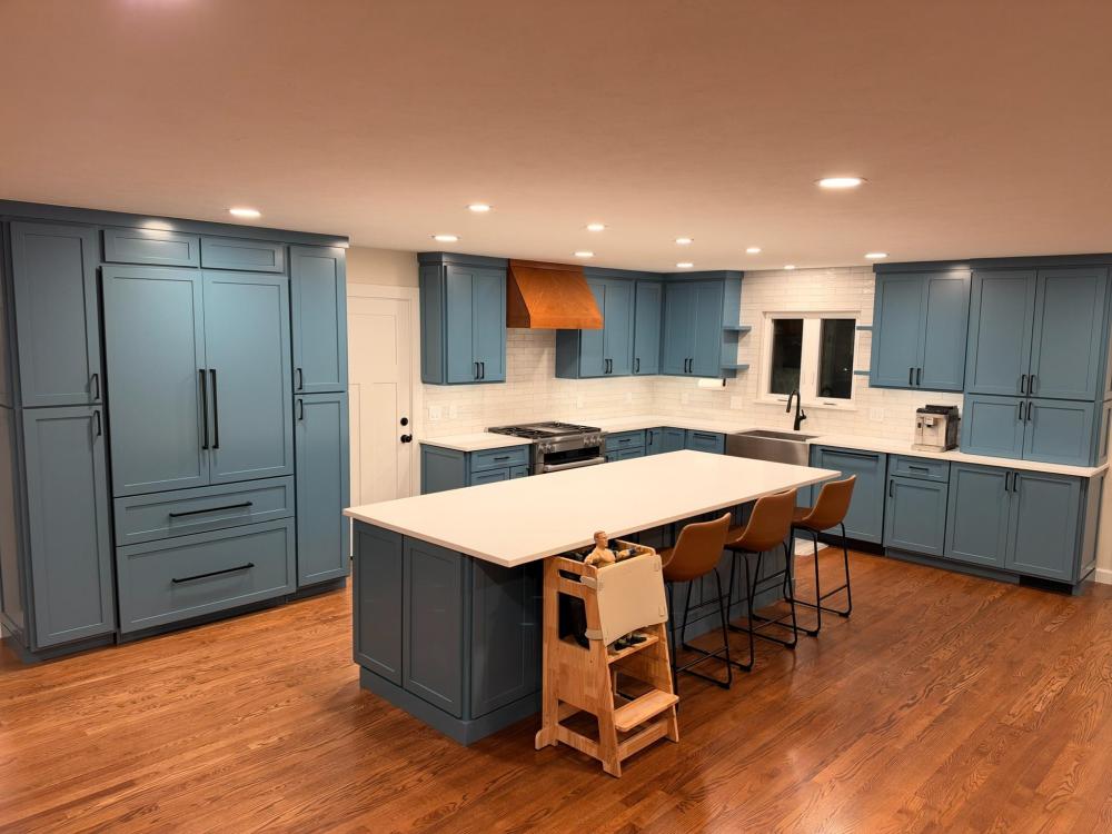 St. Bart’s blue extends across the new cabinetry