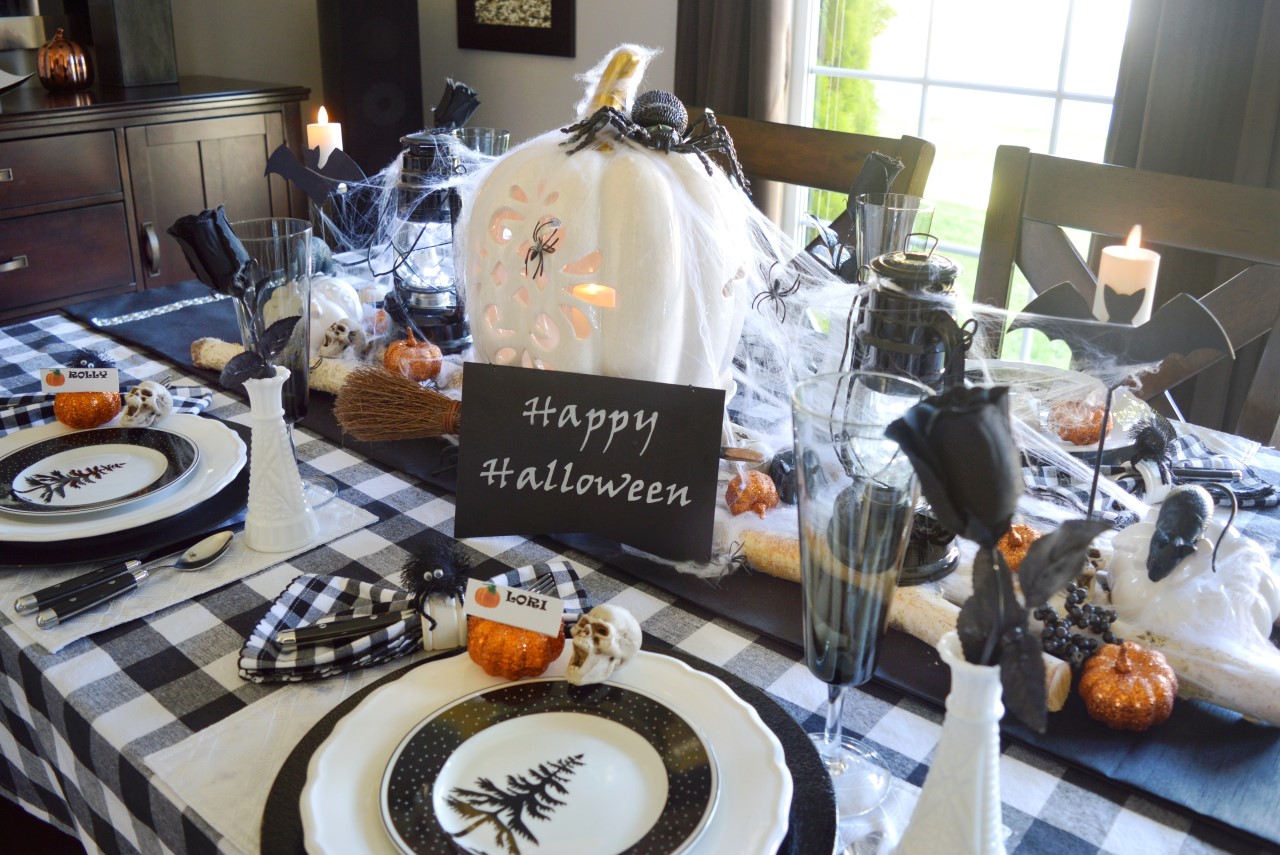 The Finished Table Combines Halloween Decorations With Buffalo Check