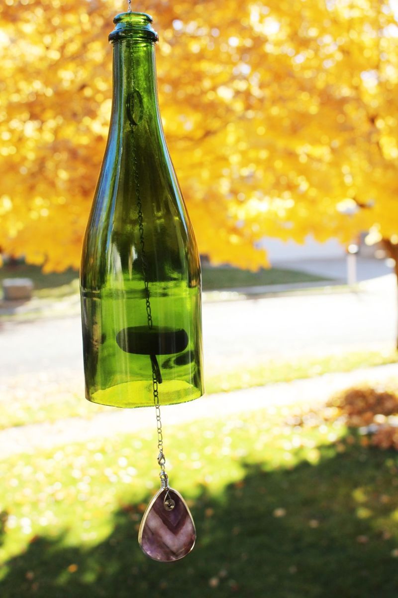 The Finished Wine Bottle Became an Outdoor Wind Chime