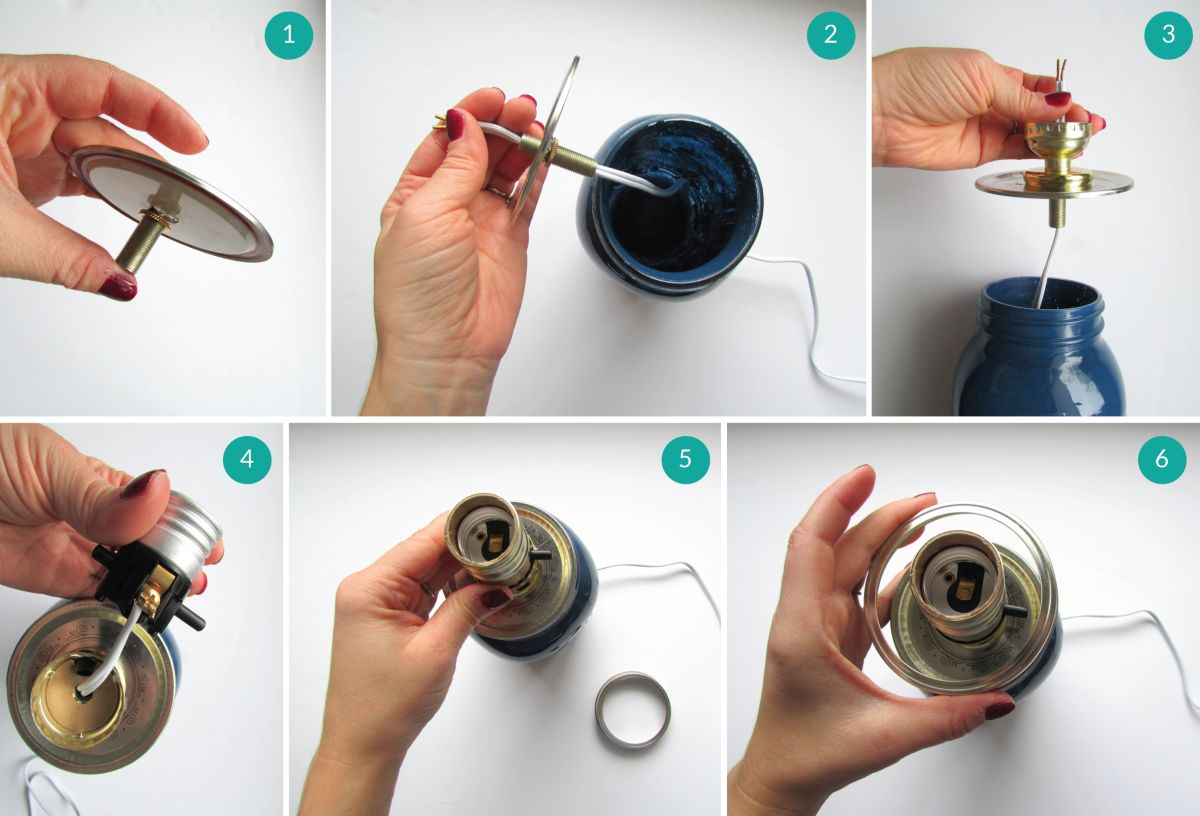 The Lamp Hardware Turns the Painted Jar Into a Light Fixture