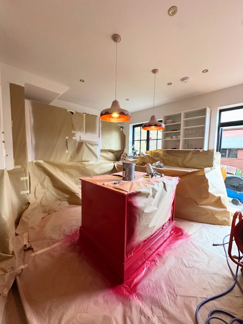 The New Kitchen Was Masked Before Spraying