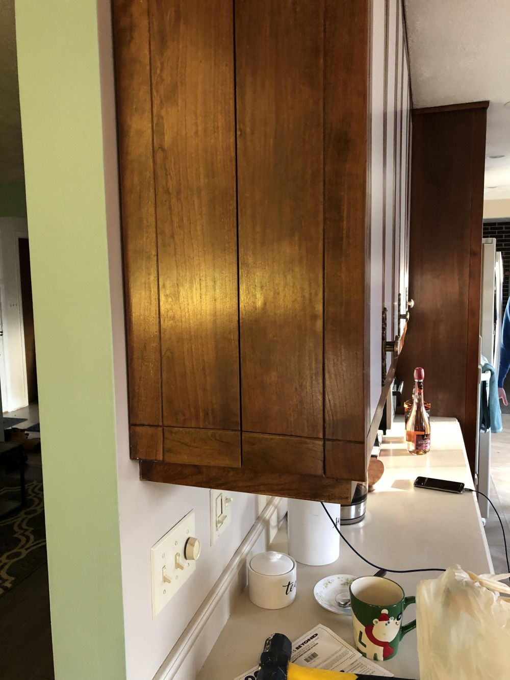 The side of the cabinetry revealed