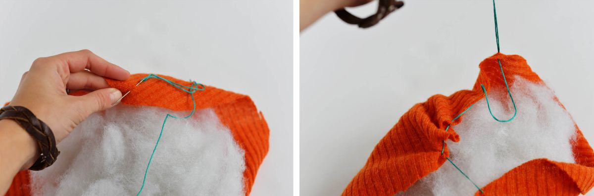 Thread Pulled the Knit Into a Pumpkin Shape