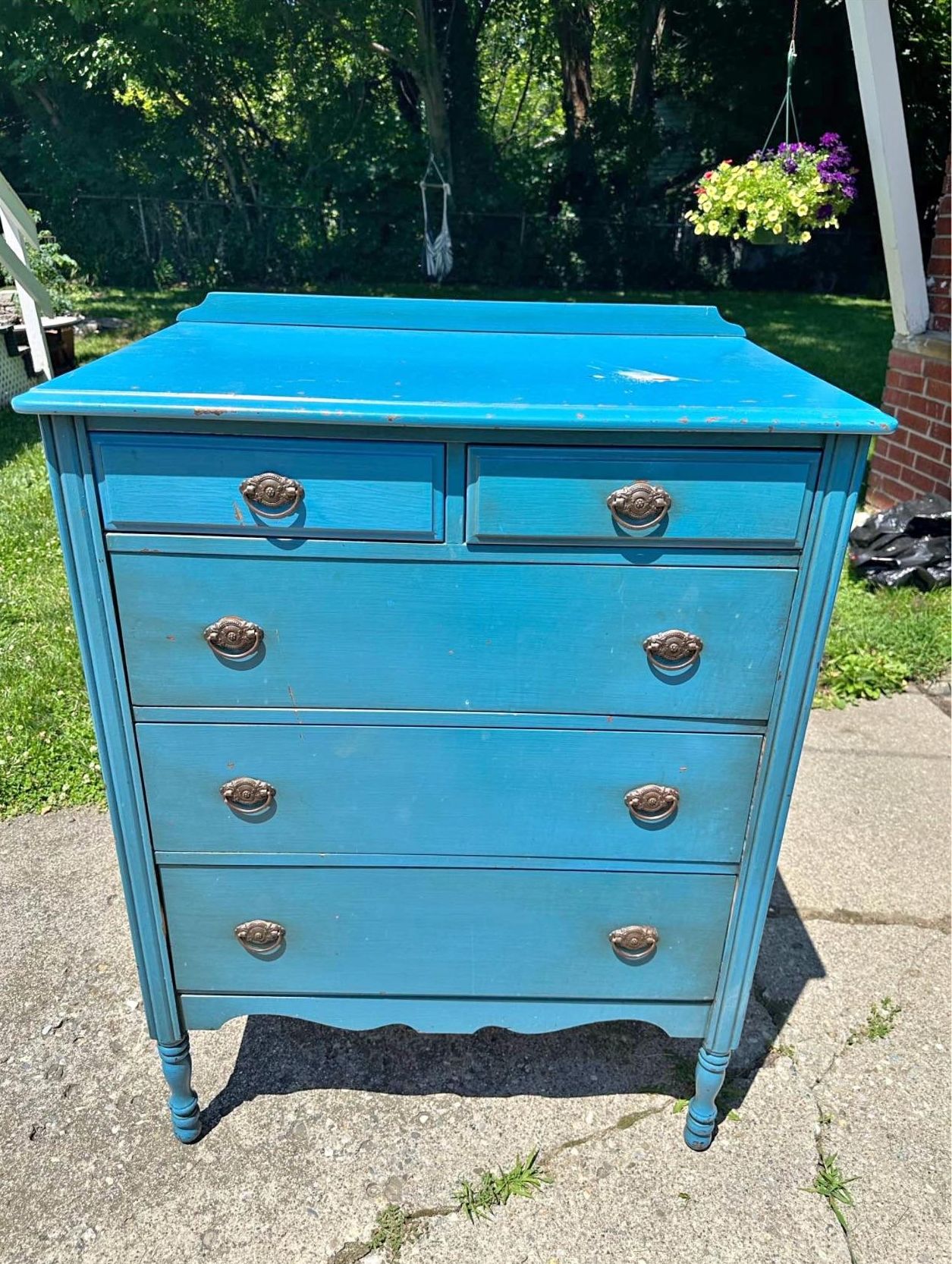 Turquoise Paint Covered the 1930s Dresser