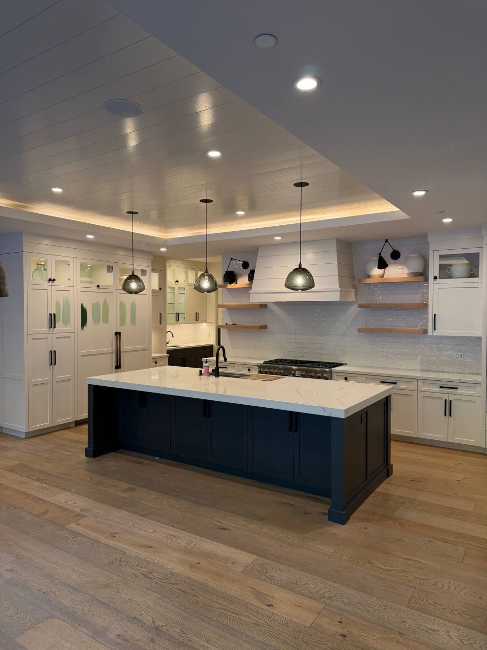 White Cabinets and a Navy Island Before the Makeover