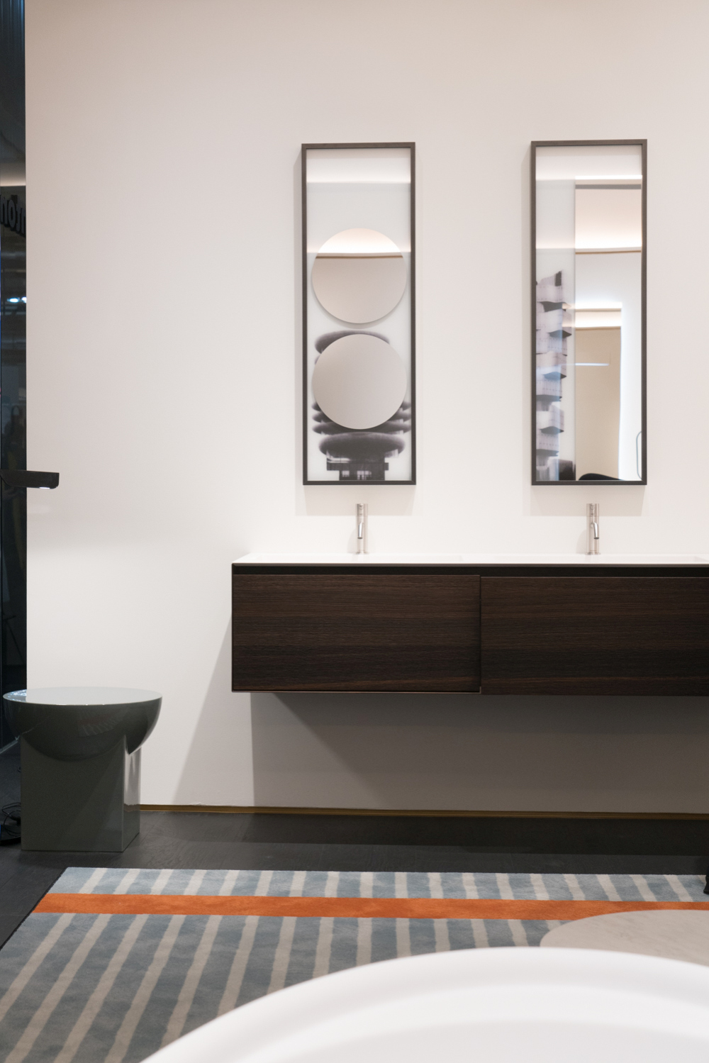 Wide Wood Drawers Form One Continuous Double Vanity