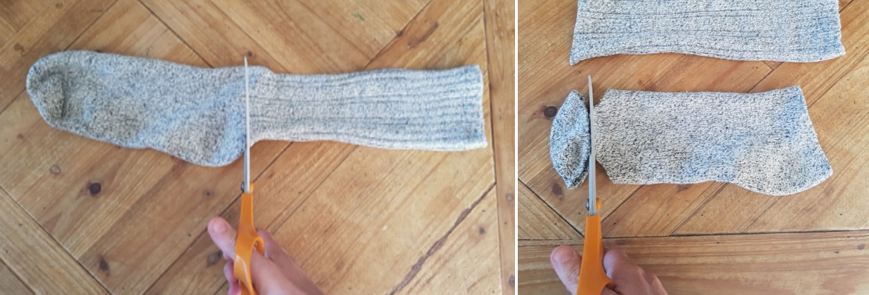 first cut divides a sock near the ankle