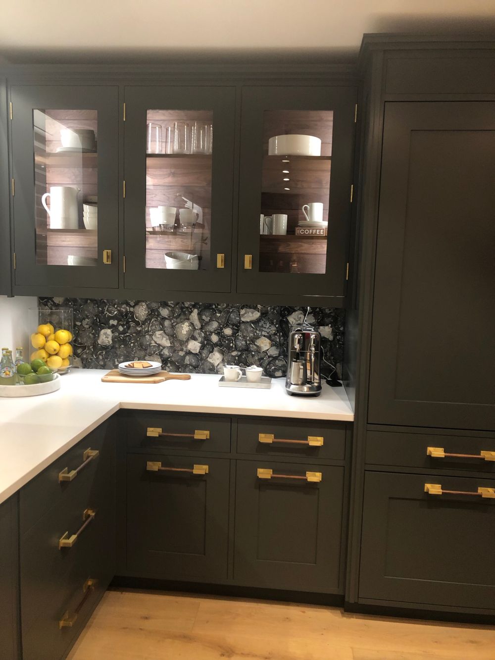 full-height display section in this kitchen