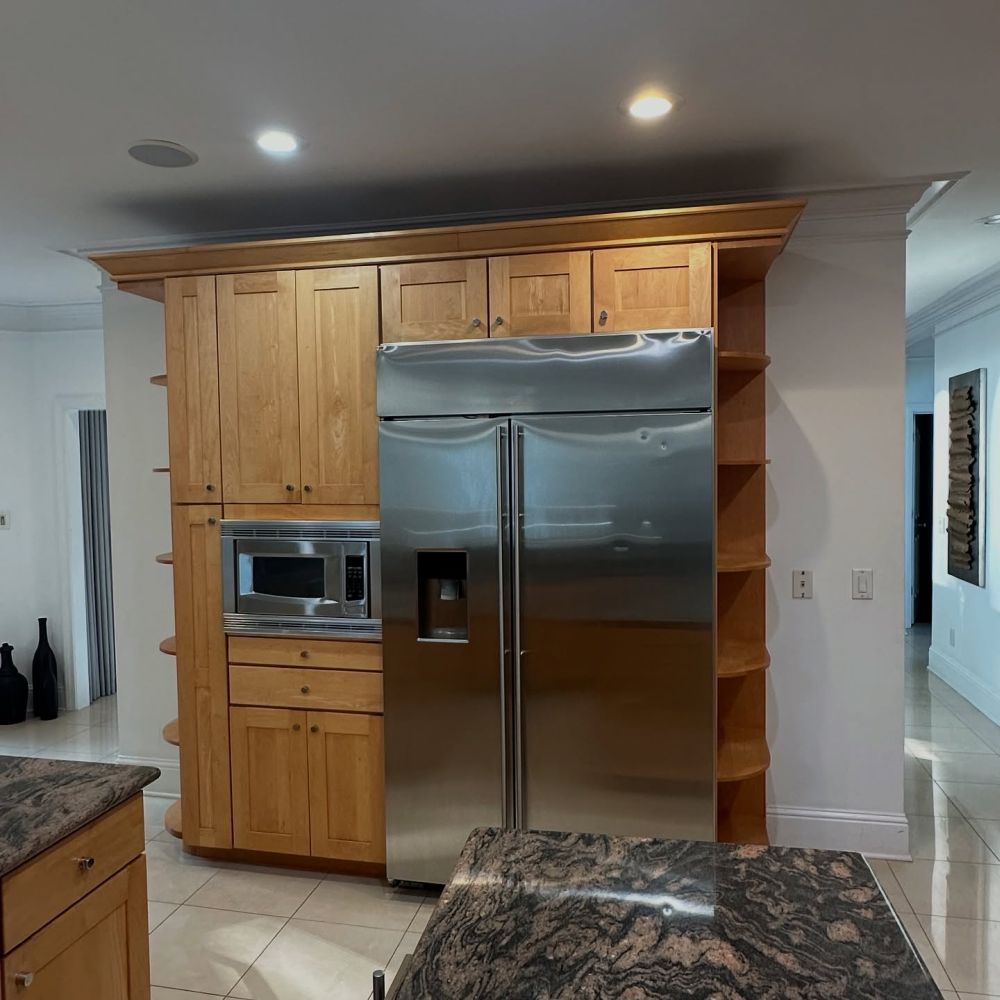 refrigerator wall combined tall pantry cabinets