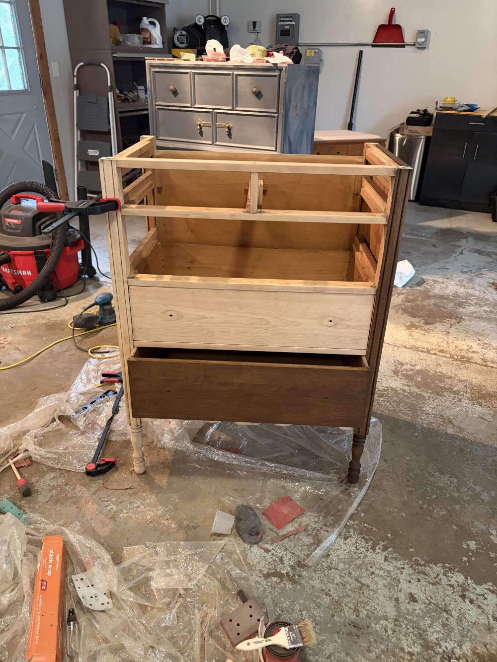the drawers came out and the cabinet frame was exposed
