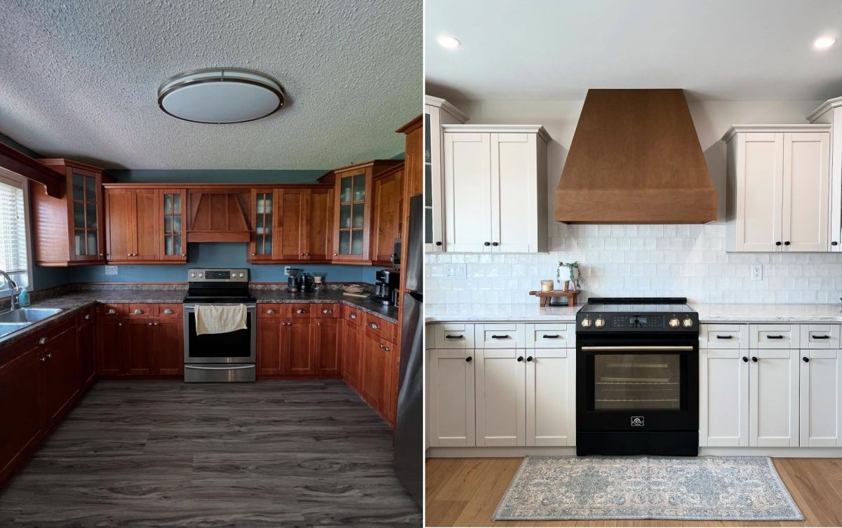 the new hood projects over the cooking surface