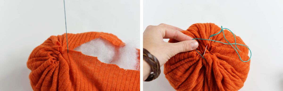 the orange ribbing folded into deep pleats around the top